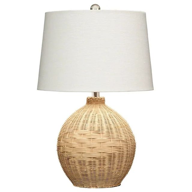 Benzara Cape 22 Inch Contemporary Rattan Table Lamp, Hand Woven, Linen Shade, Brown | Walmart (US)