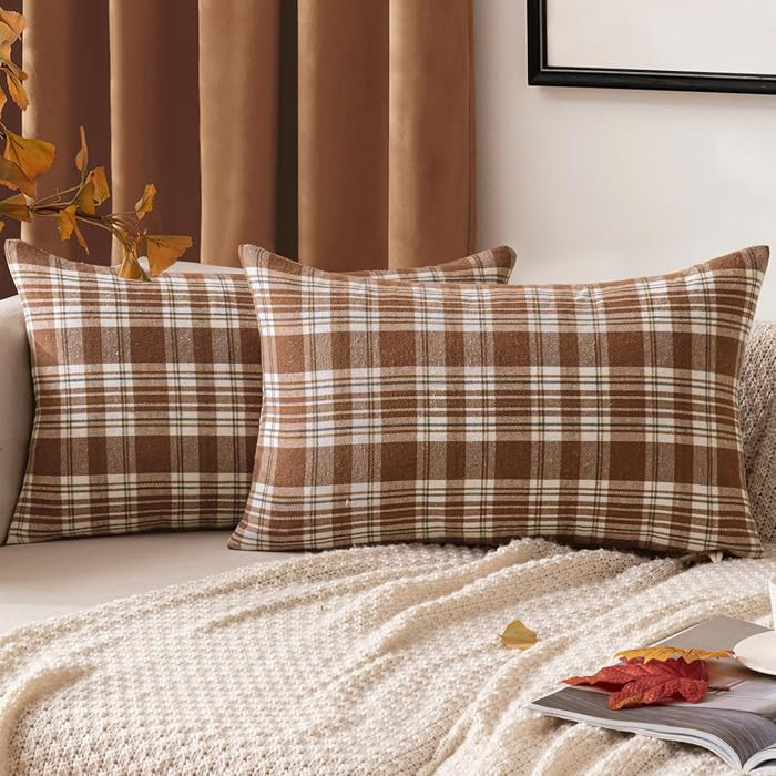 MIULEE Fall Plaid Pillow Covers Scottish Tartan 12x20 Brown | Amazon (US)