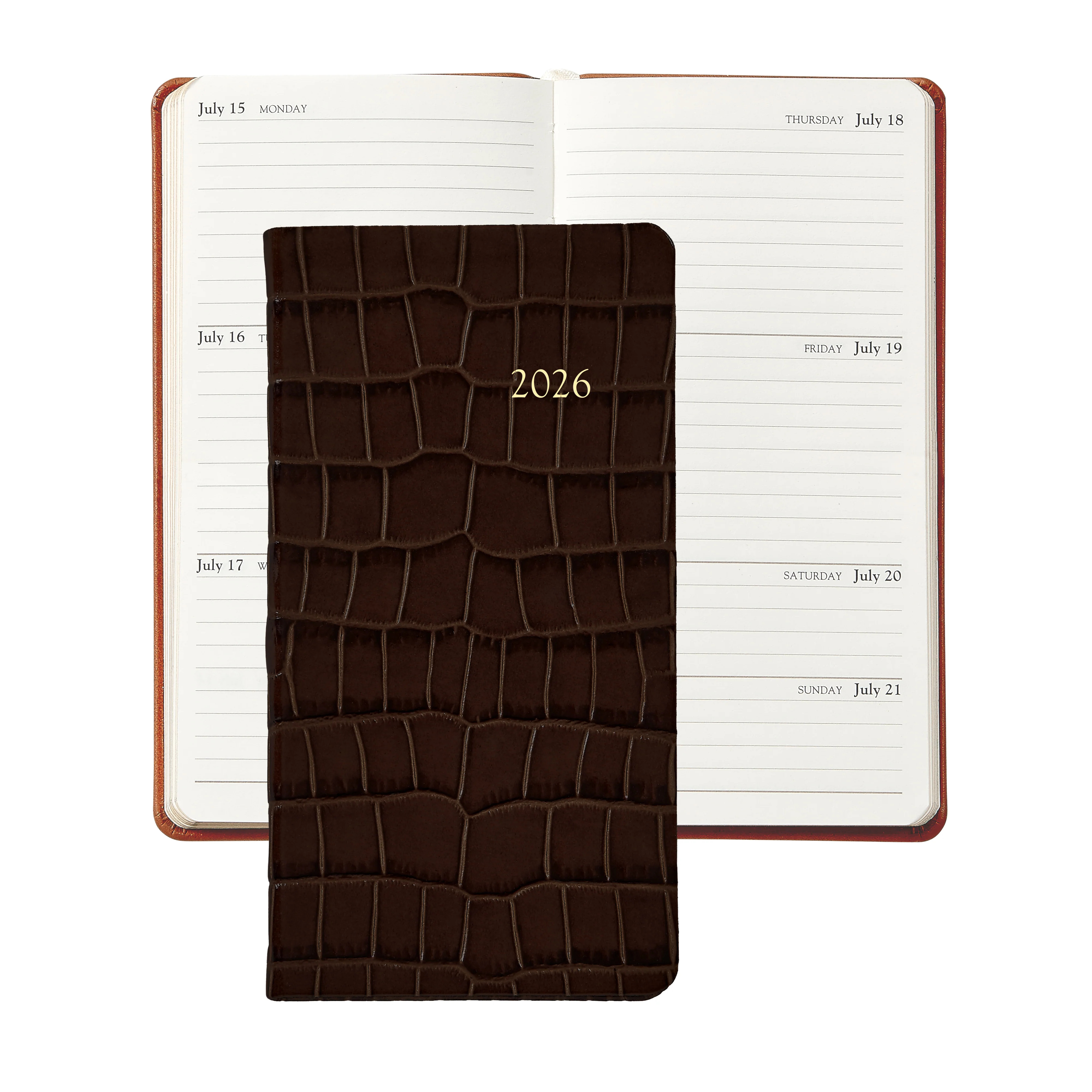 2026 6" Pocket Journal Planner | Brown Embossed Crocodile Leather | GiGi New York / Graphic Image