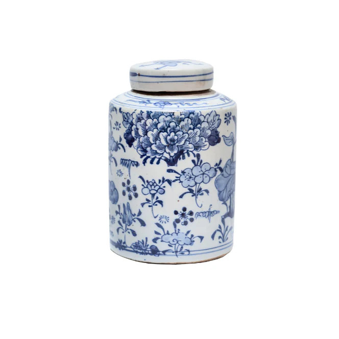 Blue and White Mini Tea Jar Lotus Floral | Paloma & Co.