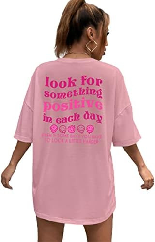 SheIn Women's Letter Print Oversized T Shirts Short-Sleeve Top Graphic Tees Loose Casual Summer T... | Amazon (US)