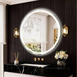 36 in. W x 36 in. H Round LED Frameless Wall Mounted Memory Function 3-Colors Dimmable Anti-Fog Bathroom Vanity Mirror | The Home Depot