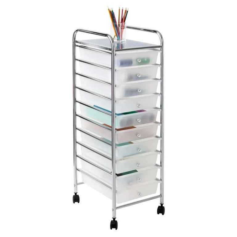 Hello Hobby 10-Drawer Multi-Color Rolling Craft Cart, Clear/Chrome | Walmart (US)