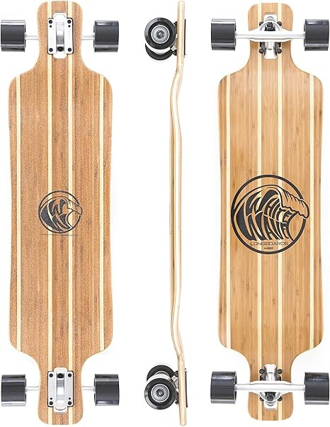White Wave Bamboo Longboard Skateboard. Cruiser Drop Deck Long Board for Cruising, Carving and Fr... | Amazon (US)