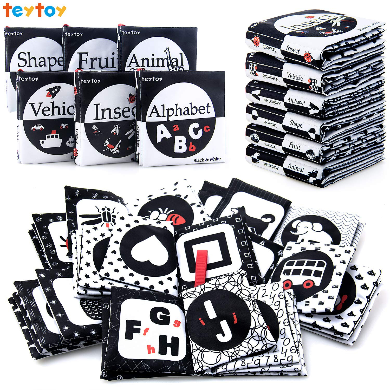 teytoy My First Soft Book, 6 PCS Nontoxic Fabric Baby Cloth Activity Crinkle Soft Black and White... | Amazon (US)