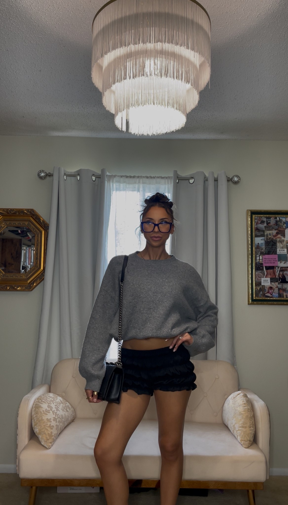 sweater & bloomer shorts outfit for spring! 🤍  linking the tucky I used to tuck this top as well! It is SUCH a game changer if you don’t want to bra tuck an entire sweater 😂🤍