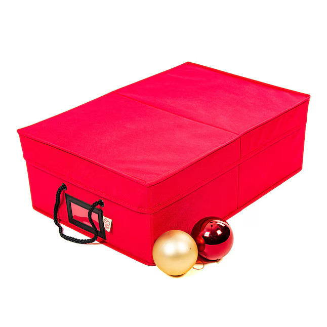Santa's Bags 20-in x 6.25-in 48-Compartment Red Polyester Ornament Storage Box | Lowe's