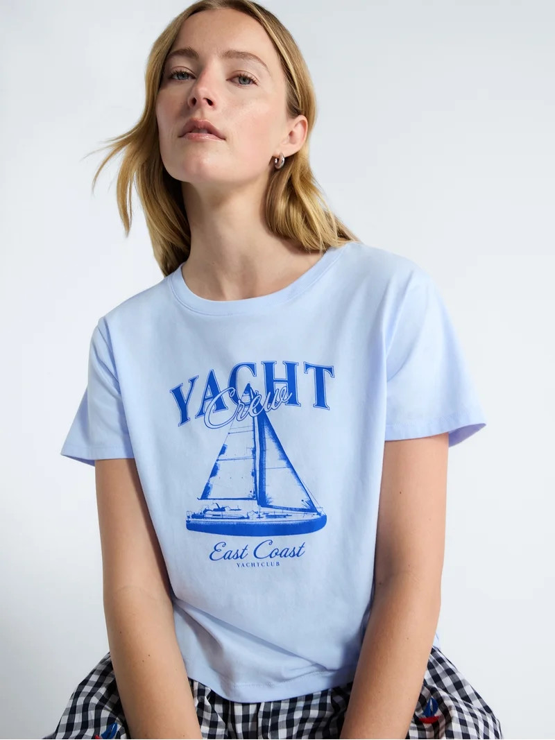 Free Assembly Women's and Women's Plus Cotton Cropped Boxy Tee with Short Sleeves, Sizes XS-4X - ... | Walmart (US)