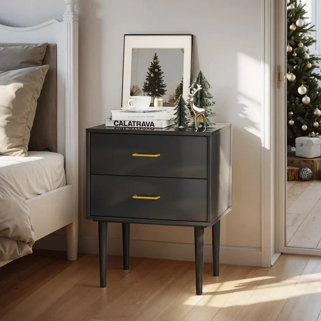 Semiocthome Nightstand with 2 Drawers,Bedside Table,Storage Cabinet for Bedroom,Living room,Black... | Walmart (US)