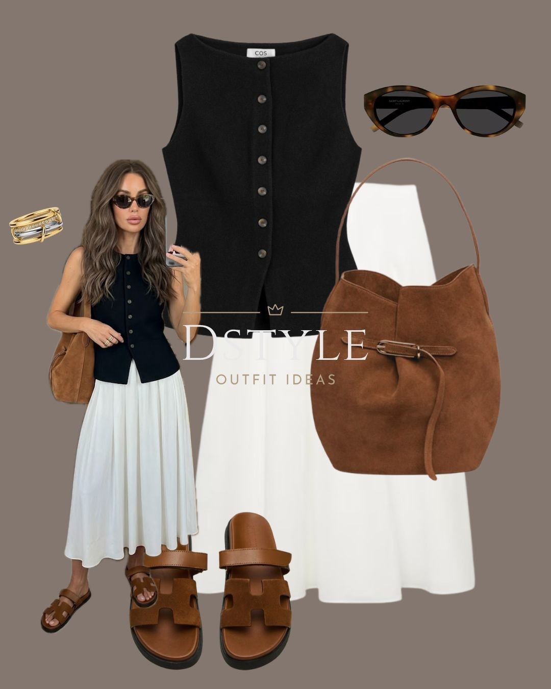 You can’t go wrong with black, white, and cognac. This vest + skirt combo is my new personality. Everything is linked below. 

#LTKootd
