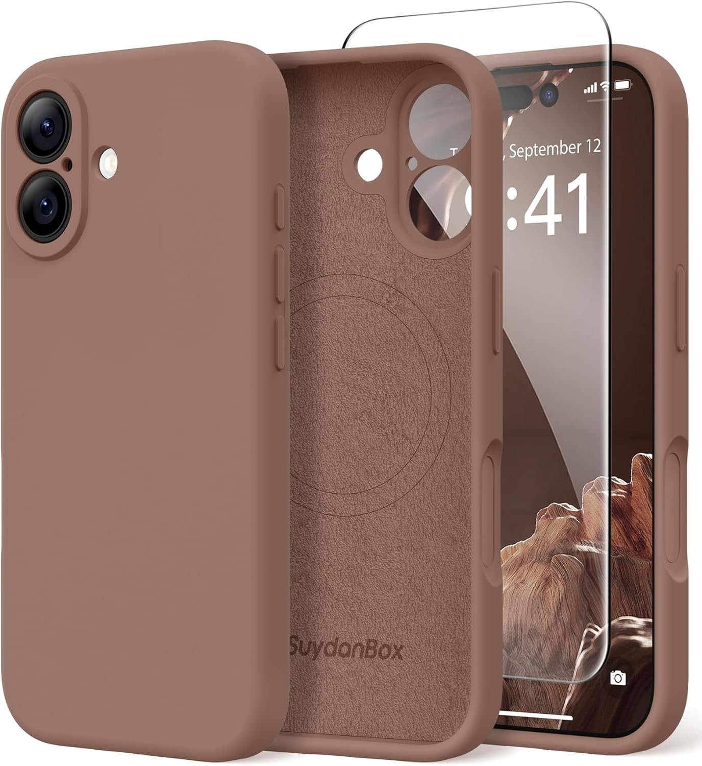 SuydanBox Magnetic for iPhone 17 Case, Compatible with MagSafe, [Full Camera Protection][Screen Protector] Silicone Shockproof Protective Phone Case for iPhone 17 6.3", Brown | Amazon (UK)