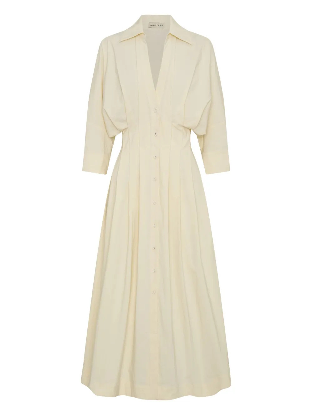 Nicholas Lanae puff-sleeve Pleated Midi Dress | Neutrals | FARFETCH | Farfetch Global