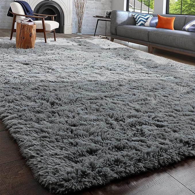 PAGISOFE Grey Fluffy Shag Area Rugs for Bedroom 5x7, Soft Fuzzy Shaggy Rugs for Living Room Carpe... | Amazon (US)