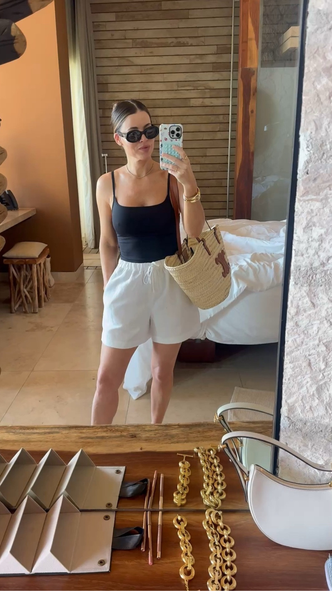 New linen shorts are perfect for summer. Love the longer length and not see through at all. Paired with basic black tank and Celine sunglasses. 

#LTKootd #LTKTravel #LTKSeasonal