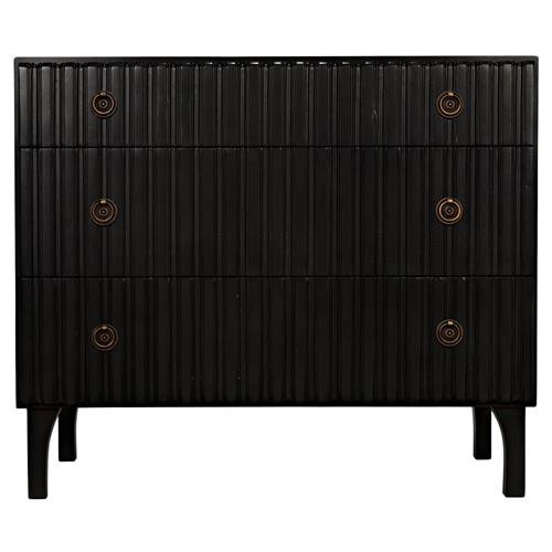 Noir Daryl Mid Century Pale Black Mahogany Brass 3 Drawer Bachelor Chest Dresser | Kathy Kuo Home