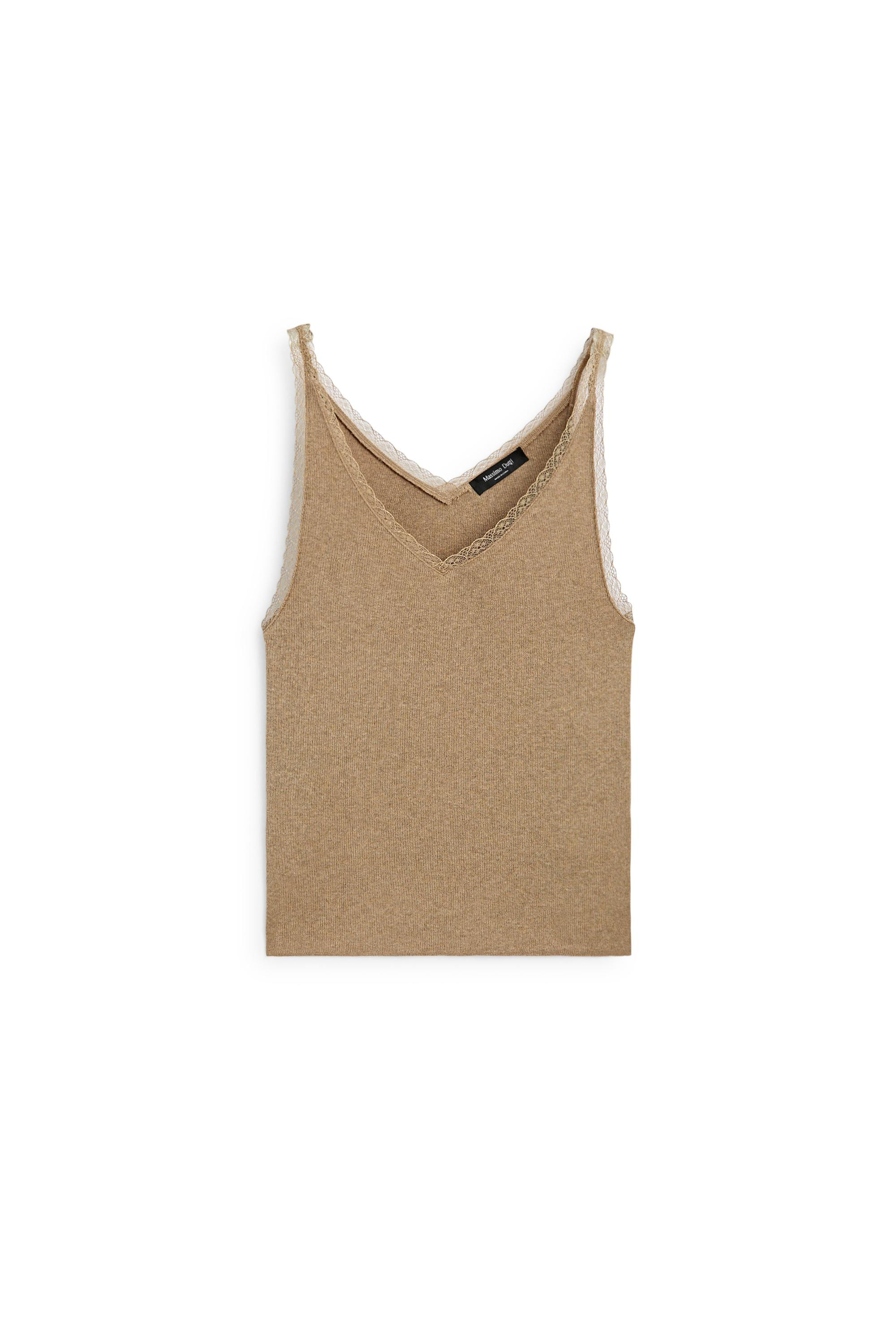 100% cotton lace detail camisole - OCHRE | Massimo Dutti US