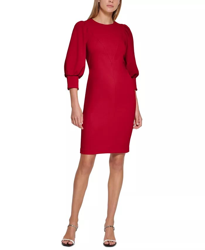 Calvin Klein Crewneck Puffed-Sleeve Sheath Dress & Reviews - Dresses - Women - Macy's | Macys (US)