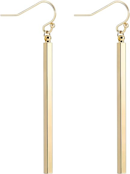 18K Gold Long Vertical Bar Drop Dangle Earring Minimal Long Circle Bar Earrings Geometric jewelry... | Amazon (US)