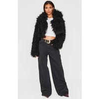 Black High Neck Faux Fur Cropped Jacket | PrettyLittleThing US