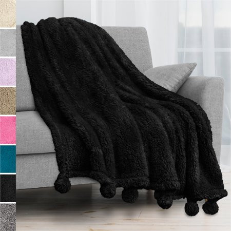 Pom Pom Throw Blanket Pom Fringe Tassel Soft Microfiber Fleece for Sofa Couch | Walmart (US)