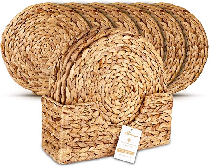 Wovanna Woven Placemats for Dining Table - Set of 6 Adorable Thick Rustic Round Kitchen Placemats... | Amazon (US)