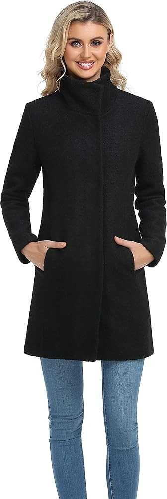 ODCOCD Women's Elegant Solid Color Mid-Length Thicken Warm Wool Blend Coat | Amazon (US)