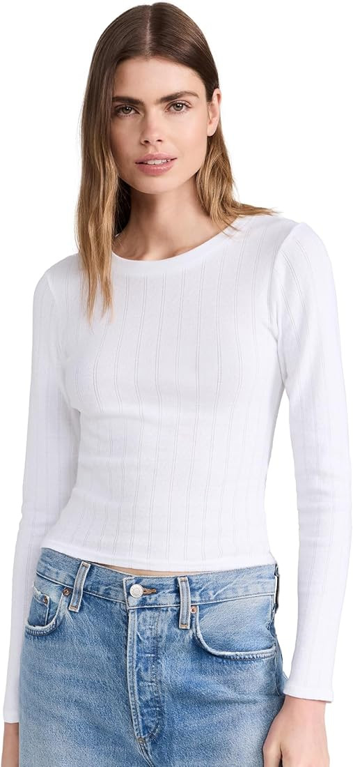 perfectwhitetee Women's Leah Pointelle Long Sleeve Top | Amazon (US)