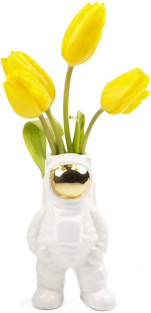 CHIVE - Astronaut Shape Vase, Planter Simple Modern Flower Bud Vase, White and Gold (Medium) | Amazon (US)