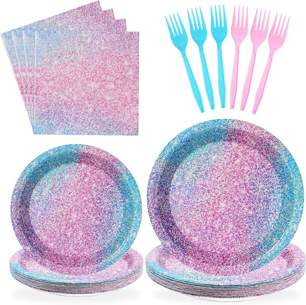 96Pcs Pastel Rainbow Party Decorations Iridescent Party Supplies 350GSM Holographic Print Rainbow... | Amazon (US)