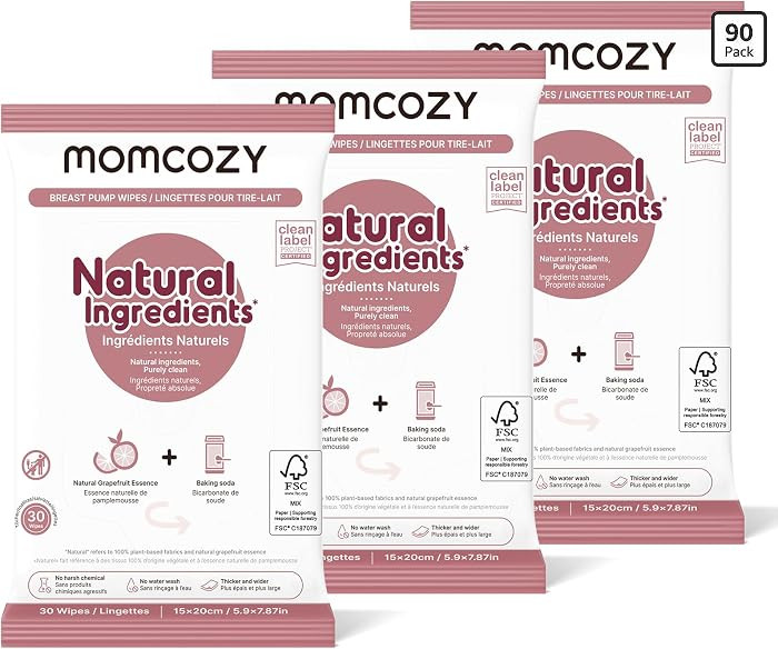Momcozy Natural Breast Pump Wipes for Pump Parts Cleaning On-the-go, 30 Count (Pack of 3), Flash ... | Amazon (US)