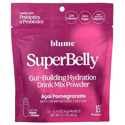 Blume, SuperBelly, Gut-Building Hydration Drink Mix Powder, Acai Pomegranate, 15 Packets, 0.14 oz (4 g) Each | iHerb