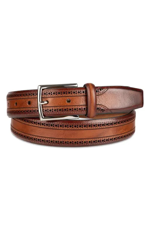 Cole Haan Brogue Leather Belt in Tan at Nordstrom, Size 40 | Nordstrom