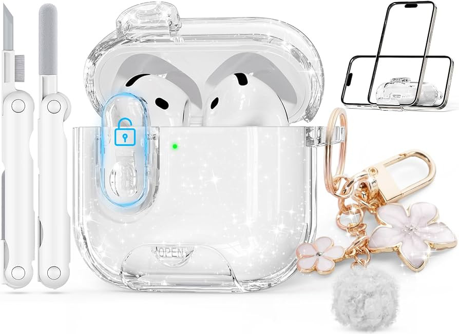 with Safety Lock for Apple AirPods 4 Case 2024,Clear Cases with Phone Stand & Cleaning Kit,Soft T... | Amazon (US)