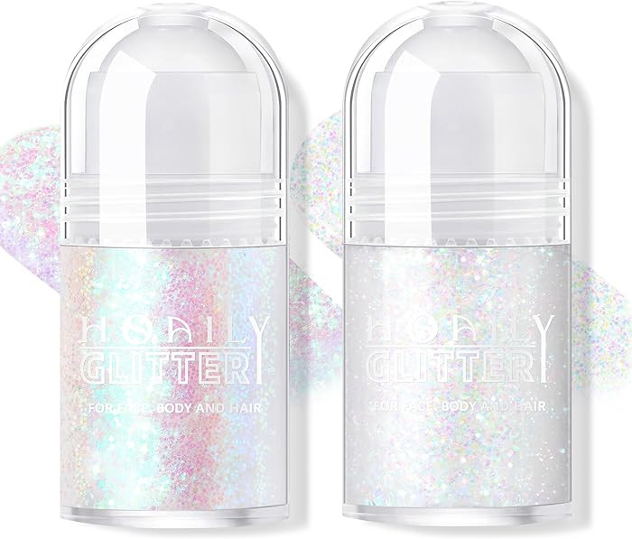 2 Colors Roll-on Body Glitter Gel, Holographic Glitter Gel Under Light for Face Hair, Body Shimme... | Amazon (US)