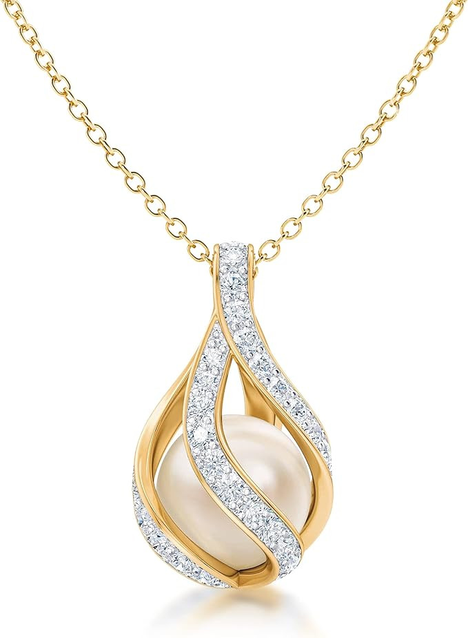 Love's Embrace Women's Pearl & Diamond Necklace | Pearl Pendant Jewelry | Woman's Necklaces | Gen... | Amazon (US)