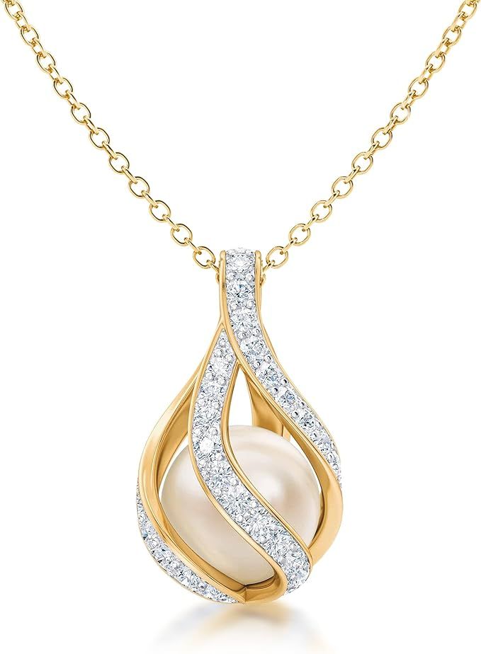 Love's Embrace Women's Pearl & Diamond Necklace | Pearl Pendant Jewelry | Woman's Necklaces | Gen... | Amazon (US)