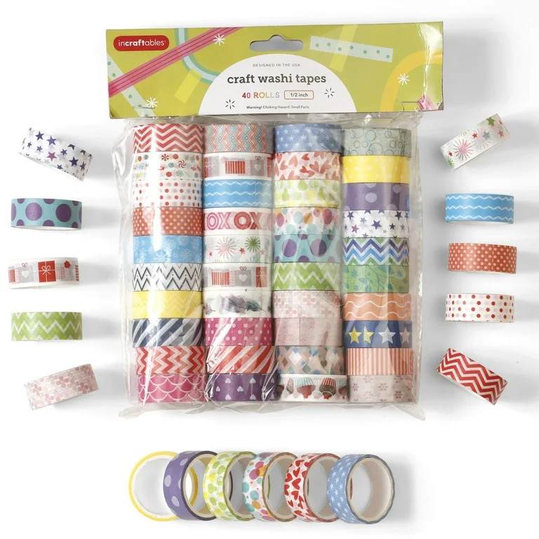 Incraftables Colored Washi Tape (40pcs). Assorted Colorful Craft Tape 10 Feet x ½ Inch Rolls. Ra... | Walmart (US)