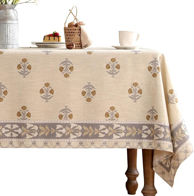 Designer Beige Tablecloth for Rectangle Tables,Vintage Linen with Yellow Flowers Pattern Tableclo... | Amazon (US)