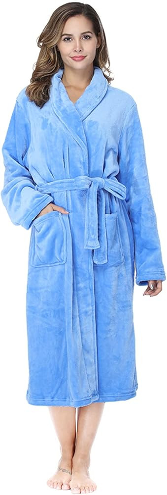 RONGTAI Womens Bathrobe Ladies Fleece Plush Warm Long Robes | Amazon (US)