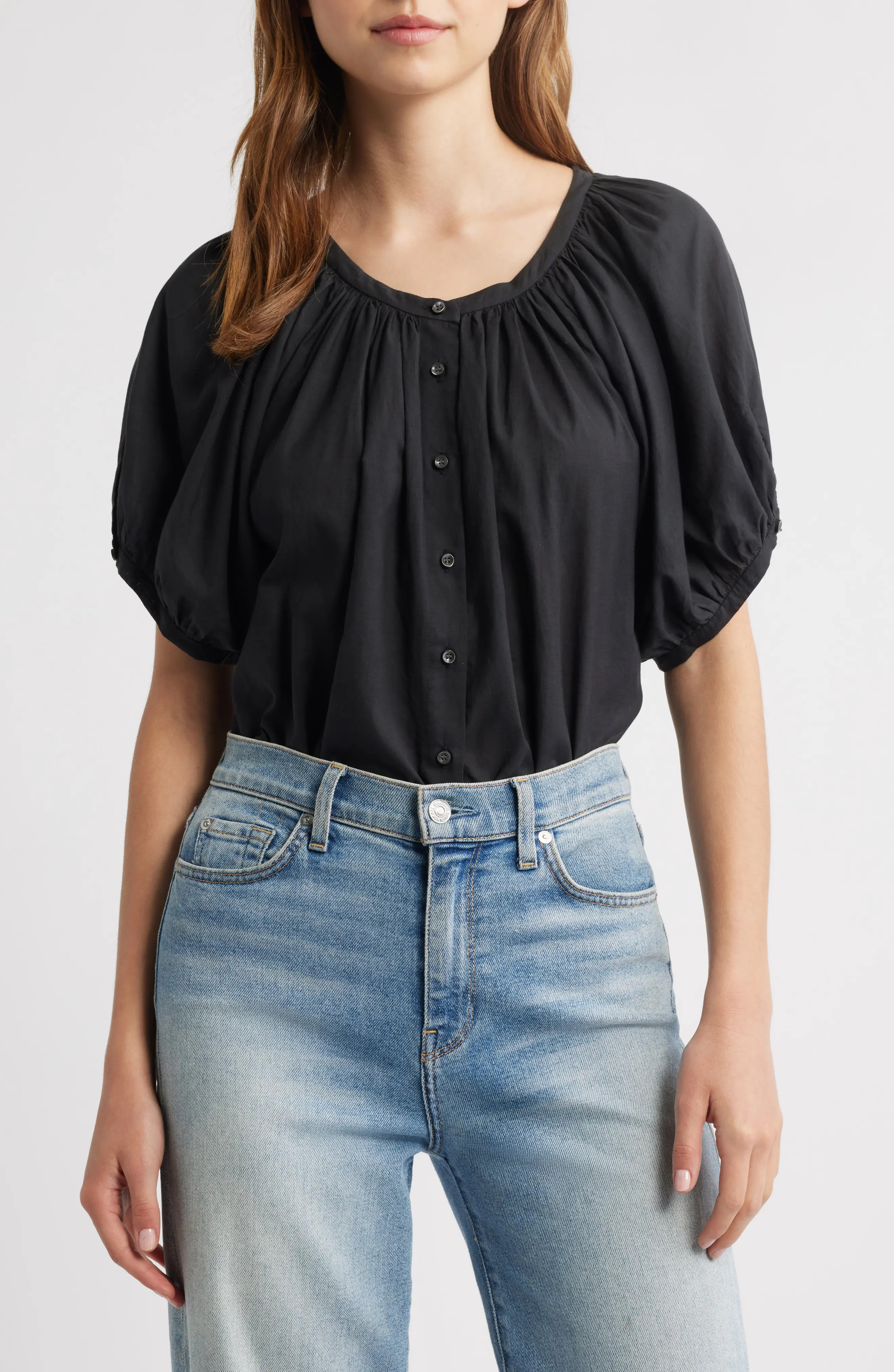 DÔEN June Gingham Check Organic Cotton Top in Navy La Maddalena Gingham at Nordstrom, Size X-Large | Nordstrom