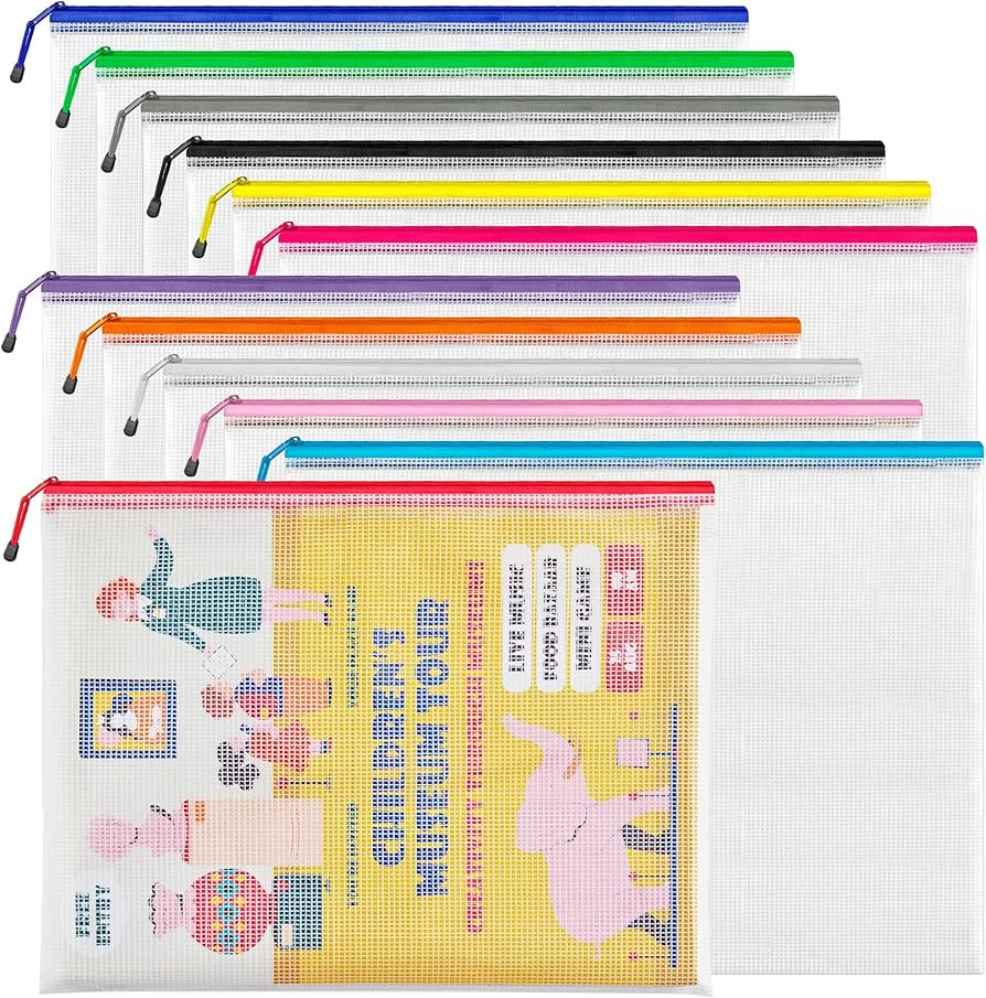 JARLINK A3 (16.5x12.6 in, 12 Pcs) Mesh Zipper Pouch, 12 Colors Extra Large Zipper Bags, Waterproo... | Amazon (US)