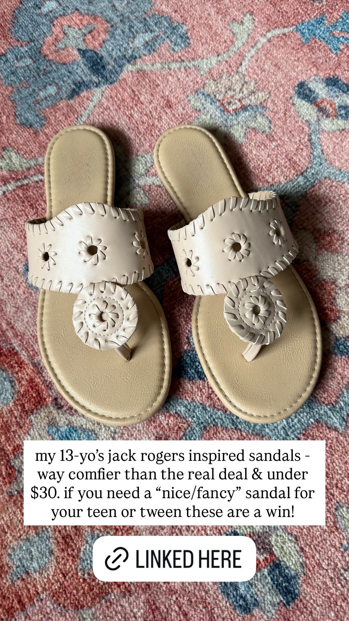 my 13-yo's jack rogers inspired sandals - way comfier than the real deal & under $30. if you need a "nice/fancy" sandal for your teen or tween these are a win!

#LTKKids #LTKdayinmylife #LTKootd