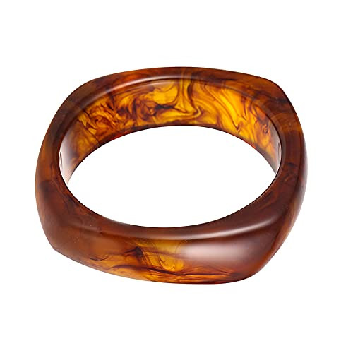 Natural Colorful Wooden Acrylic Large Round Bangles Wide Irregular Ethnic Wood Chunky Minimalist Cuff Bracelet Vintage Punk Cool Jewelry for Women-brown | Amazon (US)