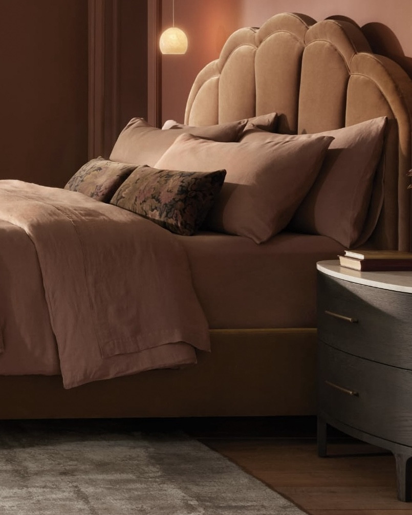 Trend alert—fall color palette that radiates rosy pink, calming clay and crush-worthy cognac just like the color palette on this upholstered bed from Arhaus. The turned legs of the bed are traditional while the channel stitched bordering lends a touch of sophistication and glam to the bed. The overall design is calm, youthful and romantic. #bed #bedroom

#LTKHome #LTKSeasonal #LTKVideo