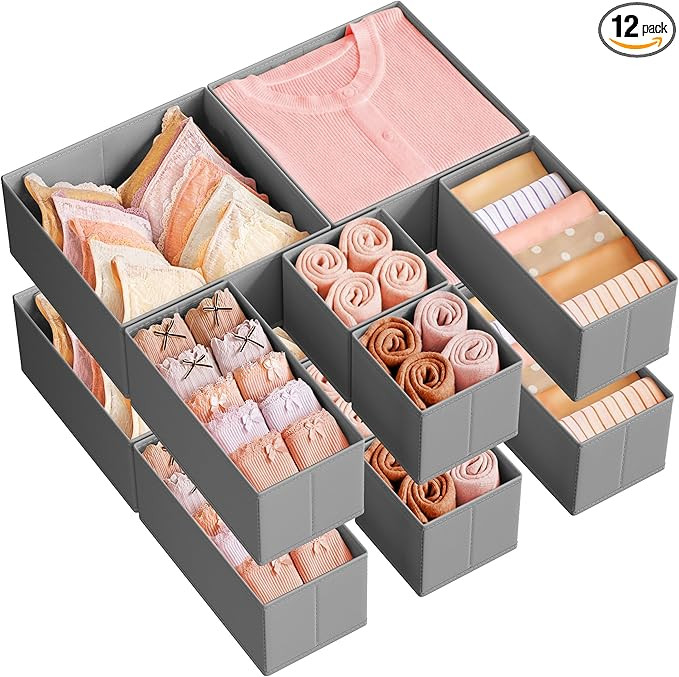 SONGMICS Drawer Organizers, Dresser Divider Organizers, Set of 12, Foldable Fabric Storage Boxes ... | Amazon (US)