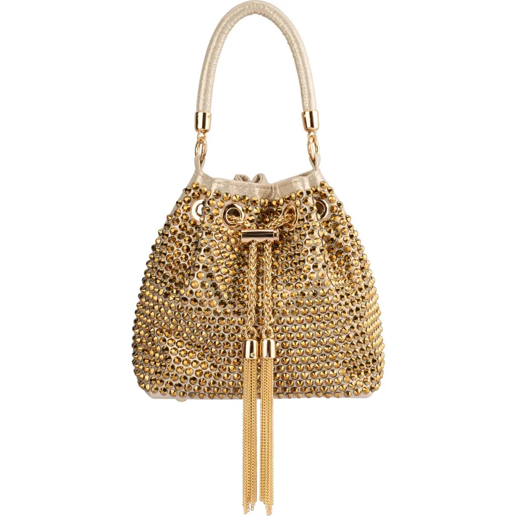 Olga Berg Santorini Studded Hotfix Drawstring Top Handle Bag in Gold at Nordstrom | Nordstrom