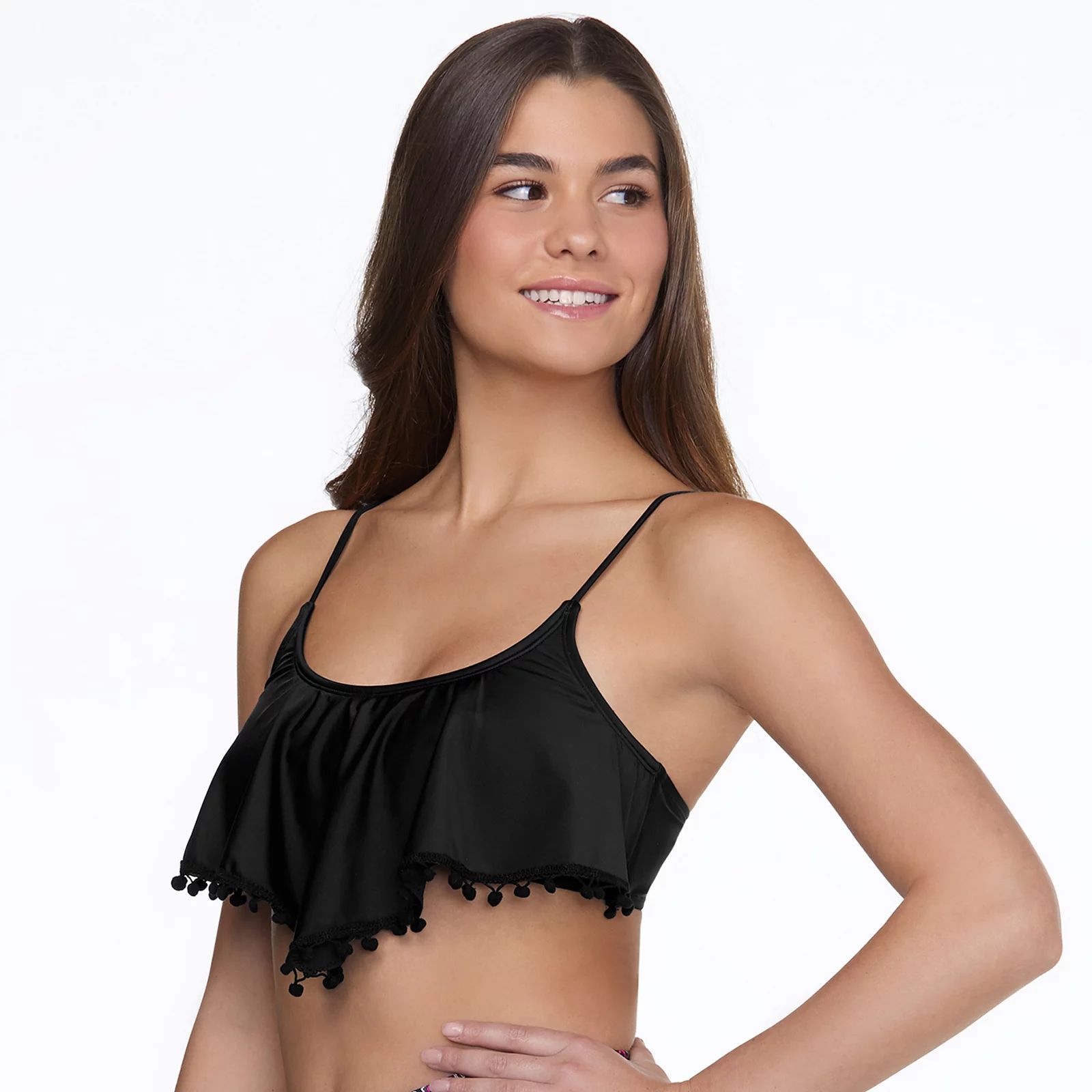 Mix & Match Handkerchief Flounce Hem Bikini Top, Girl's, Size: Large, Black | Kohl's