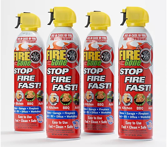 Fire Gone Set of (4) 16-oz Fire Suppressant Spray Cans - QVC.com | QVC