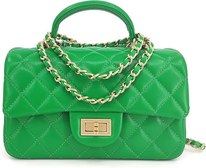 Small Quilted Crossbody Bags for Women, Genuine Leather Shoulder Bag w/Gold Chain Strap, Soft Min... | Amazon (US)