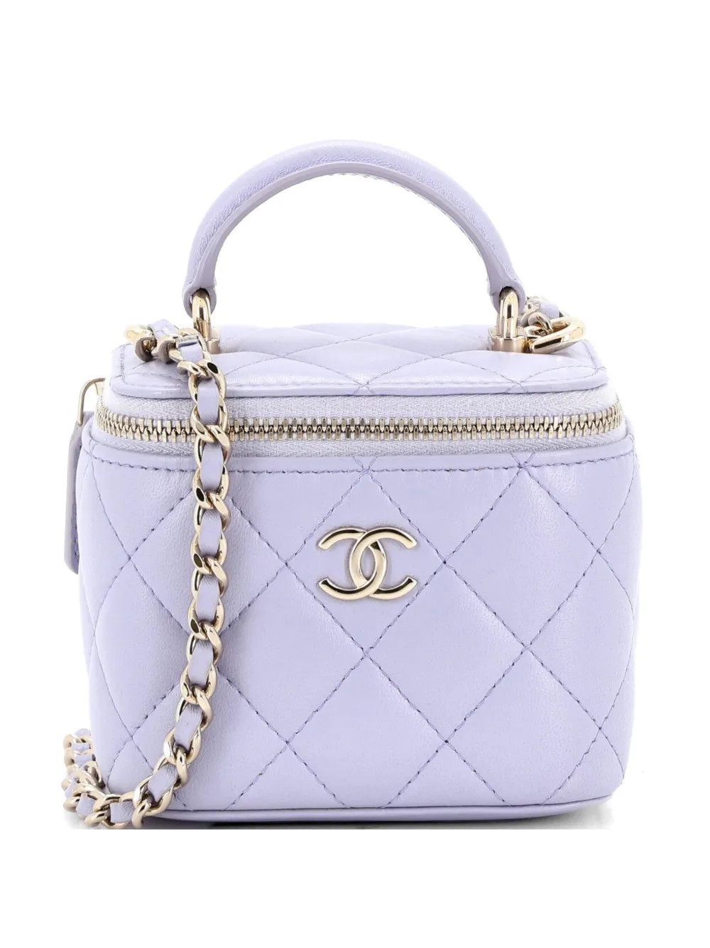 CHANEL Pre-Owned Classic Top Handle Vanity Case with Chain Quilted Lambskin Mini crossbody bag - Purple | Farfetch Global